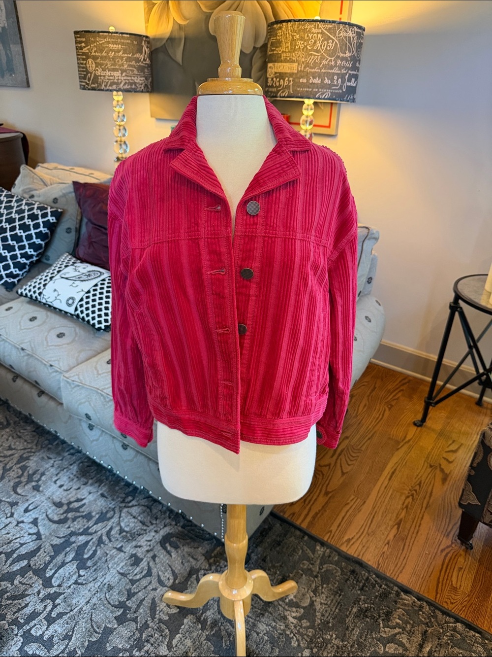 Women’s cheeky topper Pink Corduroy Button-Front Jacket cabi #4124